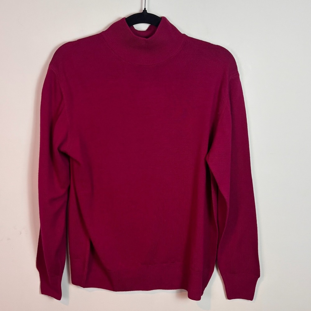 VTG bloomingdales Italian Made Pink 100% Merino Wool Mock Neck Womens sweater M